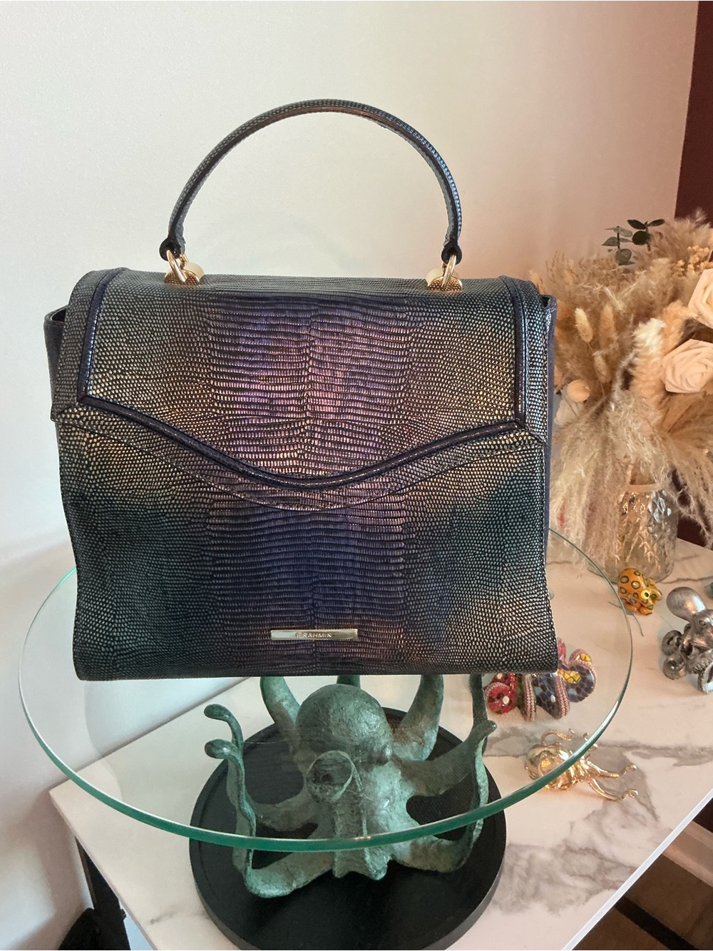 Brahmin Sample Ingred Iridescent Black and blue Textured Top-Handle Satchel